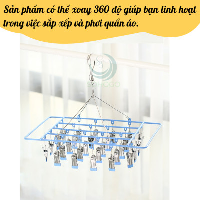 Móc phơi quần áo inox 360 độ Giàn phơi đồ đa năng inox cao cấp Móc treo đồ nhỏ có kẹp inox tiện lợi Giá treo phơi tất, đồ lót, khăn tay bằng inox Móc phơi 20-28 kẹp inox xoay tròn/ chữ nhật Móc phơi inox tiết kiệm không gian