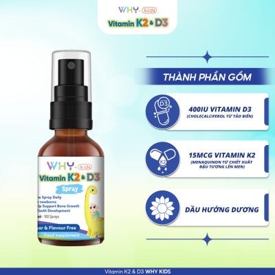 [Mua 2 Tặng 1 Kem] Vitamin D3 K2 Whykids Dạng Xịt Giúp Bé Tăng Khả Năng Hấp Thụ Canxi Tốt Cho Sức Khoẻ - Chai 15m