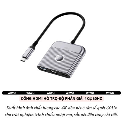 Hub chuyển đổi chia cổng Type-C chia cổng 3in1 HDMI 4K@60Hz + PD 100W Type-C + USB 3.0 hiệu WIWU Travel Docking cho Macbook Laptop cho iPhone - Hợp kim nhôm nguyên khối, KẾT NỐI CHUYÊN NGHIỆP CHO DÂN VĂN PHÒNG & NGƯỜI HAY DI CHUYỂN - Hàng nhập khẩu
