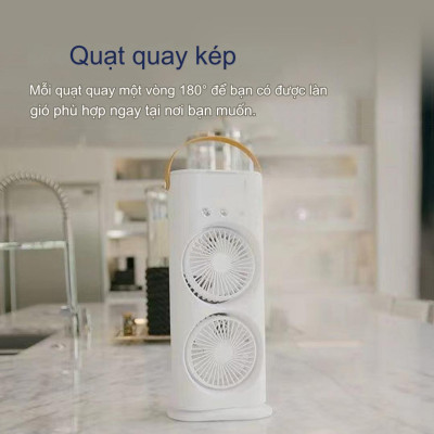 Quạt phun sương tích điện Youpin AQUA BREEZE, 2 lồng quạt, có đèn LED, bình nước lớn có thể thêm đá, xoay tốc năng 90° làm mát rộng, pin dung lượng lớn - Hàng nhập khẩu