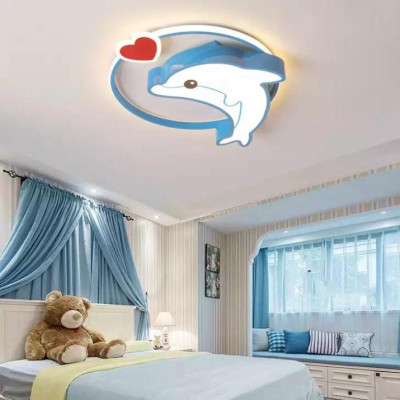 (Hàng chuẩn số 1) Đèn ốp trần buồng ngủ trẻ con hình cá heo, 3 cơ chế năng lượng MN087
