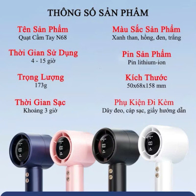 Quạt Tích Điện Mini Cầm Tay 638 – Màn Hình LED, 100 Tốc Độ Gió, Pin 4000mAh Siêu Mát - HÀNG CHÍNH HÃNG MINIIN