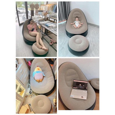 Ghế Hơi Tựa Lưng Bọc Nhung Mềm Mịn Êm Ái - Đệm Hơi Lót Chân Cao Cấp - Ghế Sofa Hơi