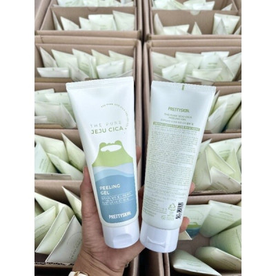 Tẩy Da Chết Rau Má Làm Sáng Da Giảm Mụn Đầu Đen Pretty Skin The Pure Jeju Cica Peeling Gel 150ml tặng móc khóa