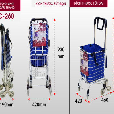 Xe đẩy hàng đi chợ siêu thị leo cầu thang gấp gọn đa năng FUJIHOME SC-260