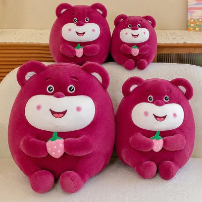 Thú nhồi bông lotso tròn ôm dâu đáng yêu - Size 20cm - Quà tặng gấu dâu tròn vo mềm mịn cute - Gối ôm cho bé.