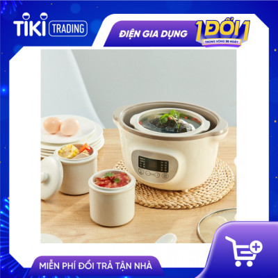 Nồi nấu cháo chậm, ninh hầm cách thuỷ BEAR SUBE002 1.6L (kèm 2 thố nhỏ 0.5L và lồng hấp) - Hàng chính hãng