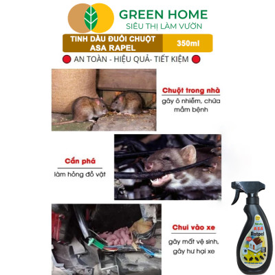 Tinh Dầu Xua Đuổi Chuột Greenhome, ASA Rapel, Chai 350ml, Thảo Mộc, An Toàn Cho Người Và Vật Nuôi