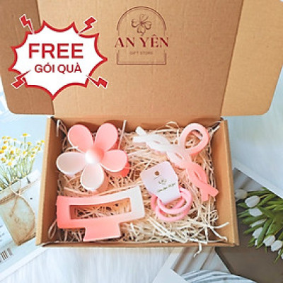 Set Quà Tặng Kẹp Tóc Hồng Phối Trắng No.11 Tặng Sinh Nhật Người Yêu 20/10 8/3, Quà Tặng Học Viên