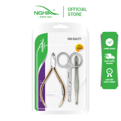 Combo 3 Sản Phẩm KỀM NGHĨA CB.3K-012 (Kéo Cắt Tỉa Lông Mũi Đầu Tròn - Kềm Da - Nhíp)
