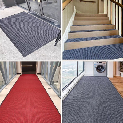 Thảm chùi chân dành cho gia đình nhà hàng khách sạn đế cao su chống trượt mặt thảm sợi len tổng hợp dạng sọc Stripmate Màu Xám đen & đổ đun
