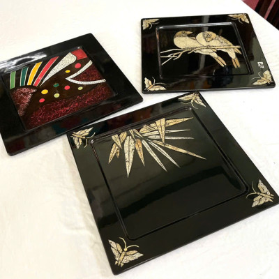 Dĩa sơn mài cao cấp Thanh Bình Lê cẩn trứng đẹp, hàng xuất khẩu 30x30 cm