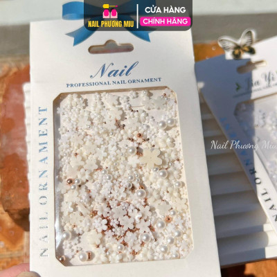Charm Hoa Nhí Mix Bi Hạt Trai, Trang Trí Móng Làm Nail, Chất Liệu Nhựa Bi Sắt, Tạo Điểm Nhấn Độc Đáo, Hợp Mọi Màu Sơn