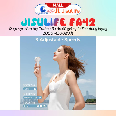 Quạt mini cầm tay JisuLife FA42 - dung lượng pin 2000 - 4500mAh - Hàng chính hãng