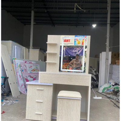 Bàn trang điểm nhựa đài loan ghế ngồi màu trắng ( hình thực tế ) HUCHU sang trọng không mối mọt bên bỉ chắc chắn