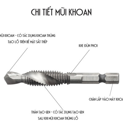 Bộ 6 Mũi Khoan Taro HSS 4341 Tạo Ren Cao Cấp, giúp tiết kiệm thời gian thi công, tiết kiệm chi phí siêu tiện lợi. M3, M4, M5, M6, M8, M10 