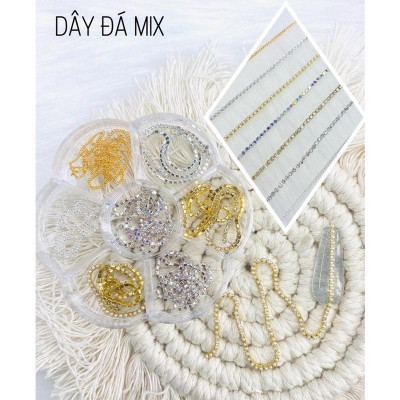 Charm Dây Xích Khay 7 Ô Kim Loại Đính Đá, Thiết Kế Đa Dạng, Bền Bỉ Không Gỉ, Dễ Cắt Tùy Chỉnh, Làm Nail Phong Cách Women Nữ