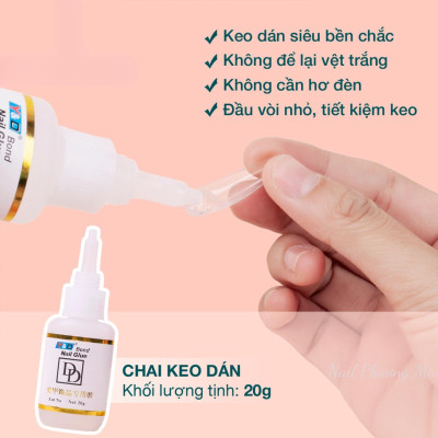 Keo Bê Tông DD Gắn Móng Úp, Charm Đá Siêu Bền, Set 1 Chai 20g Và 1 Chai Khô Keo 15ml, Trong Suốt, Bám Dính Cao Làm Nail keo đính dán mỏng giả