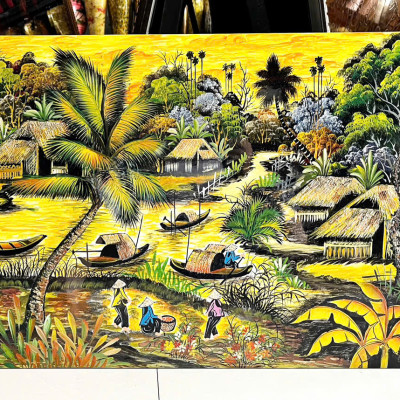 Tranh Sơn Mài - ĐỒNG QUÊ VIỆT NAM | Size 50x80 cm | Mộc Mạc – Bình Yên – Đậm Hồn Dân Tộc