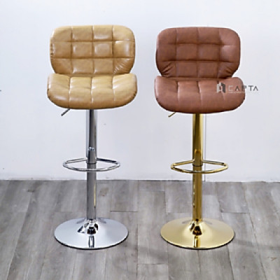 Ghế quầy bàn đảo bếp chân vàng CB2303B-P Nội thất Capta Ghế quầy bar có lưng tựa nệm PVC màu nâu bò màu nâu đậm hân thép mạ màu vàng bóng sang trọng bar chair hcmc 