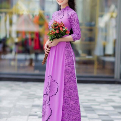 SET ÁO DÀI TRUYỀN THỐNG HỌA TIẾT HOA HỒNG - NN26