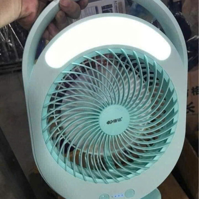 Quạt Sạc Tích Điện Có Đèn LED KM-F0336 - Quạt Tích Điện Cầm Tay Màu Xanh Để Bàn Tiện Lợi - HÀNG CHÍNH HÃNG MINIIN