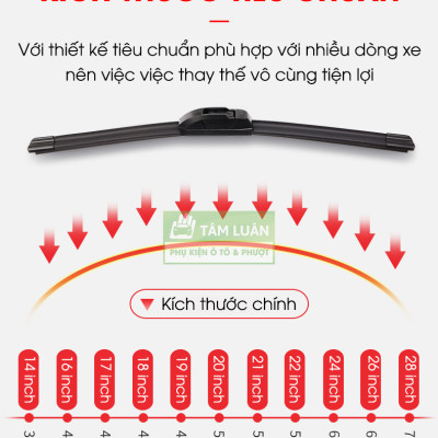 Gạt mưa ô tô silicon Tâm Luân, KHÔNG XƯƠNG - Thân mềm, gạt sạch - không tiếng ồn - độ bền cao - không bị oxi hoá, độ bền lên đến 10 năm