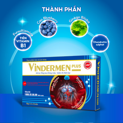 Vindermen Plus - hỗ trợ Tăng cường lưu thông máu, thiểu năng tuần hoàn máu não - hộp 30 viên