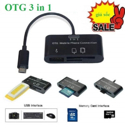 Cáp OTG đọc thẻ 3 in 1 cho Điện thoại cổng Micro USB