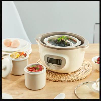 Nồi nấu cháo chậm, ninh hầm cách thuỷ BEAR SUBE002 1.6L (kèm 2 thố nhỏ 0.5L và lồng hấp) - Hàng chính hãng