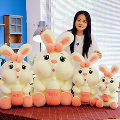 Thú nhồi bông thỏ ôm bình sữa cute - Size 30cm - Màu sắc ngẫu nhiên - Quà tặng gấu bông thỏ ôm bình sữa êm mịn.