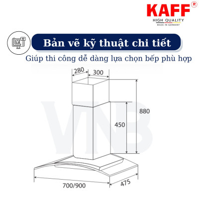 Máy hút mùi kính cong 900mm KAFF KF-GB906 - Hàng Chính Hãng