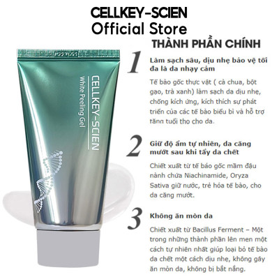 Combo 2 Tẩy Da Chết Mặt Tế Bào Gốc Thực Vật Lành Tính Làm Sạch Sâu Dịu Nhẹ Dưỡng Ẩm Sáng Da Cho Da Dầu Mụn Nhạy Cảm Cellkey-Scien White Peeling Gel (160ml)