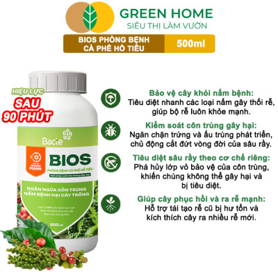 Chế Phẩm Sinh Học Bacte Bios Phòng Bệnh Cà Phê Hồ Tiêu, Green Home, Chai 500ml, Hiệu Lực Nhanh Mạnh