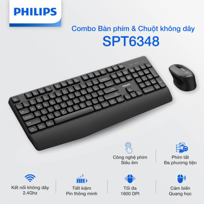 Combo Bàn phím và Chuột không dây Philips SPT6348 - Hàng chính hãng