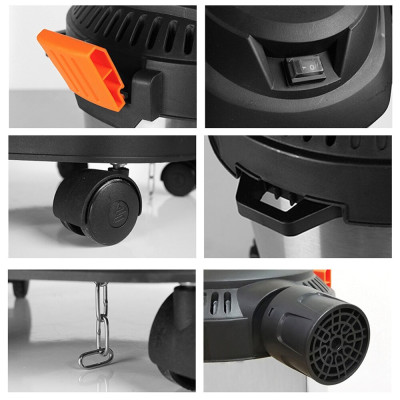 Máy hút bụi công nghiệp đa năng khô và ướt ABG Yili YLW-6263A loại 12 lít công suất 1200W - thùng inox kèm phụ kiện đầu bông lau - Hàng Chính Hãng