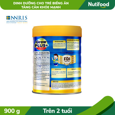 Sữa Bột Nutifood GrowPLUS+ Biếng Ăn (Xanh) 2+ Lon 900G - Tăng cân khoẻ mạnh