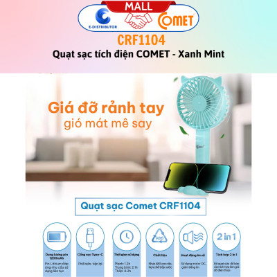 Quạt Sạc Tích Điện Cầm Tay Comet CRF1104 - Công Suất	4W - Dùng Liên Tục 4H - Hàng Chính Hãng - Bảo Hành 12 Tháng