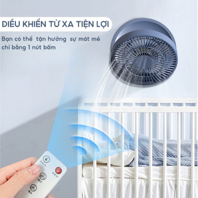 Quạt tích điện DELADEP QDB07 để bàn hoặc treo tường xoay 120°, có điều khiển, điều chỉnh đa góc, có thể gấp gọn, 5 cánh 3 mức gió siêu mát - Hàng nhập khẩu