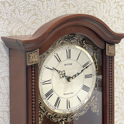 Đồng hồ treo tường RHYTHM SIP (Sound In Place) Wall Clocks CMJ524NR06 (Kích thước 28.5 x 59.0 x 12.0cm), Vỏ màu Nâu