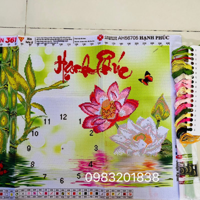 Tranh thêu chữ thập Đồng hồ Hạnh Phúc AL56705, tranh 3D. kích thước 66 x 52 cm