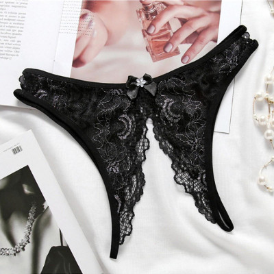 Quần lót nữ lọt khe ren phối hoa hở mông hở đũng - 1 cái màu đen