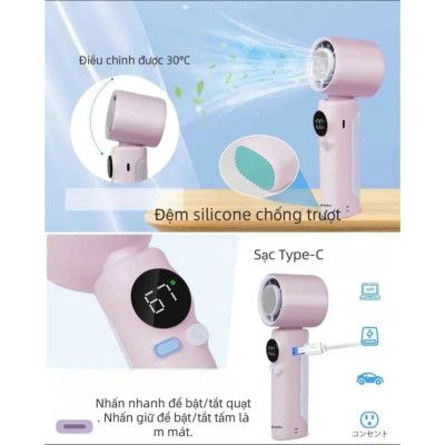Quạt Cầm Tay Mini GDV SS-026 Có 199 Tốc Độ, Màn LED Hiển Thị, Tích Hợp Sò Lạnh - Màu Ngẫu Nhiên - Hàng Chính Hãng