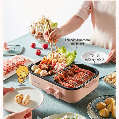 Nồi Lẩu Điện Mini, Nồi Lẩu Nướng Bear DKL-C12D1 Dung Tích 1.2 Lít Công Suất 1200 W - Hàng Nhập Khẩu