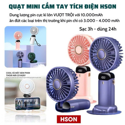 Quạt Mini Cầm Tay Tích Điện 10.000mAh, Đeo Cổ, Gấp Gọn, 5 Tốc Độ Gió Linh Hoạt - HÀNG CHÍNH HÃNG MINIIN