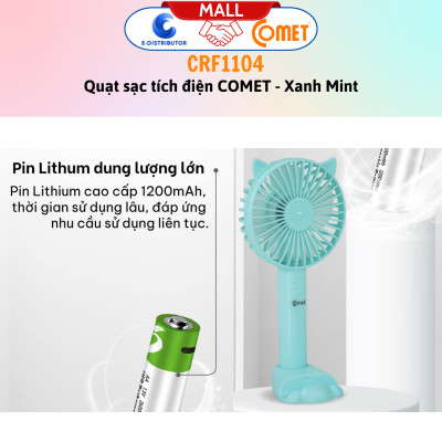 Quạt Sạc Tích Điện Cầm Tay Comet CRF1104 - Công Suất	4W - Dùng Liên Tục 4H - Hàng Chính Hãng - Bảo Hành 12 Tháng