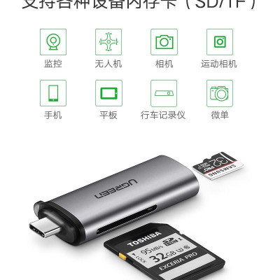 Ugreen UG50704CM184TK Màu XámĐầu đọc thẻ nhớ TYPE C sang TF + SD + MICRO SD - HÀNG CHÍNH HÃNG