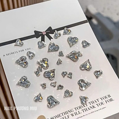 Đá Chân Bằng Hình Trái Tim Mix 3 Size To Nhỏ Làm Nail Siêu Sáng Túi Khoảng 30 Viên Size 6,9,12mm, Trang Trí Móng Sáng Lấp Lánh