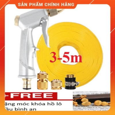 ️ Bộ dây vòi xịt nước rửa xe,tưới cây ,tăng áp 3 lần,loại 3m, 5m 206701 đầu đồng,cút đồng+ móc khoá