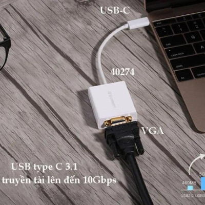 Ugreen UG4027440274TK 15CM màu Trắng Bộ chuyển đổi TYPE C sang VGA vỏ bọc nhựa ABS - HÀNG CHÍNH HÃNG